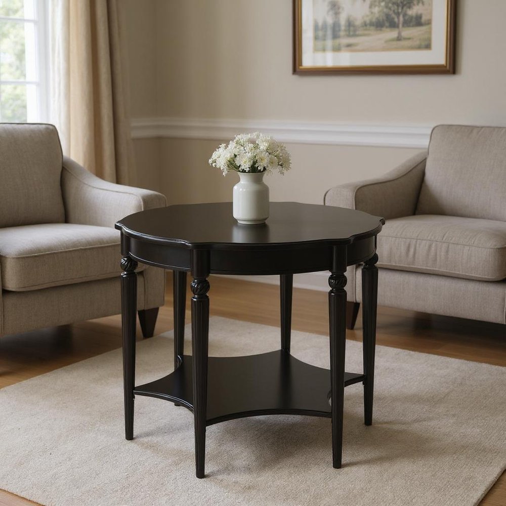 28" Brown Wood Round Coffee Table With Shelf
