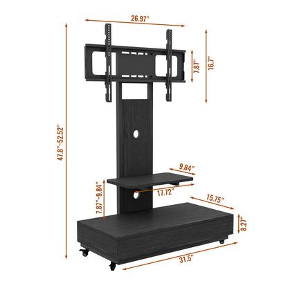 Mobile TV Cart With Push Pull Drawer, Lockable Wheels