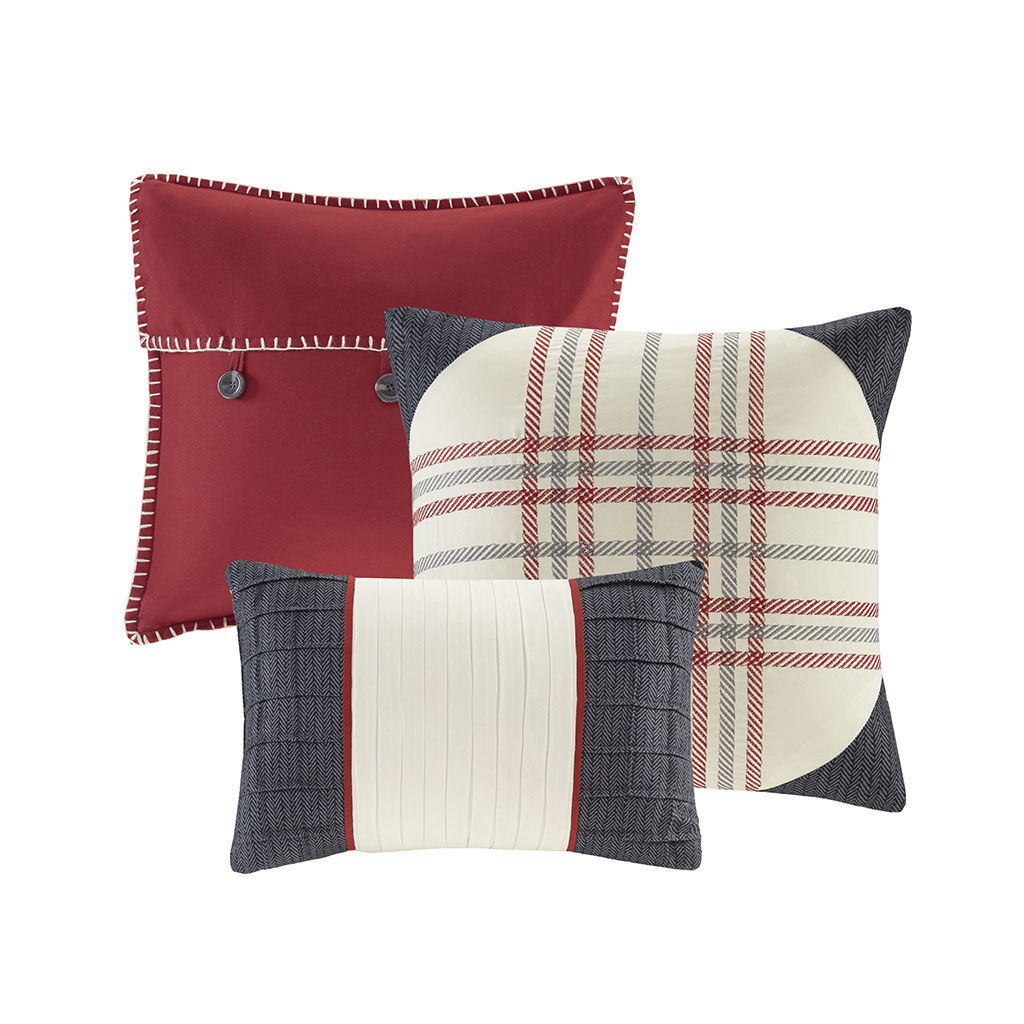 Ridge - King 7 Piece Herringbone Comforter Set - Red
