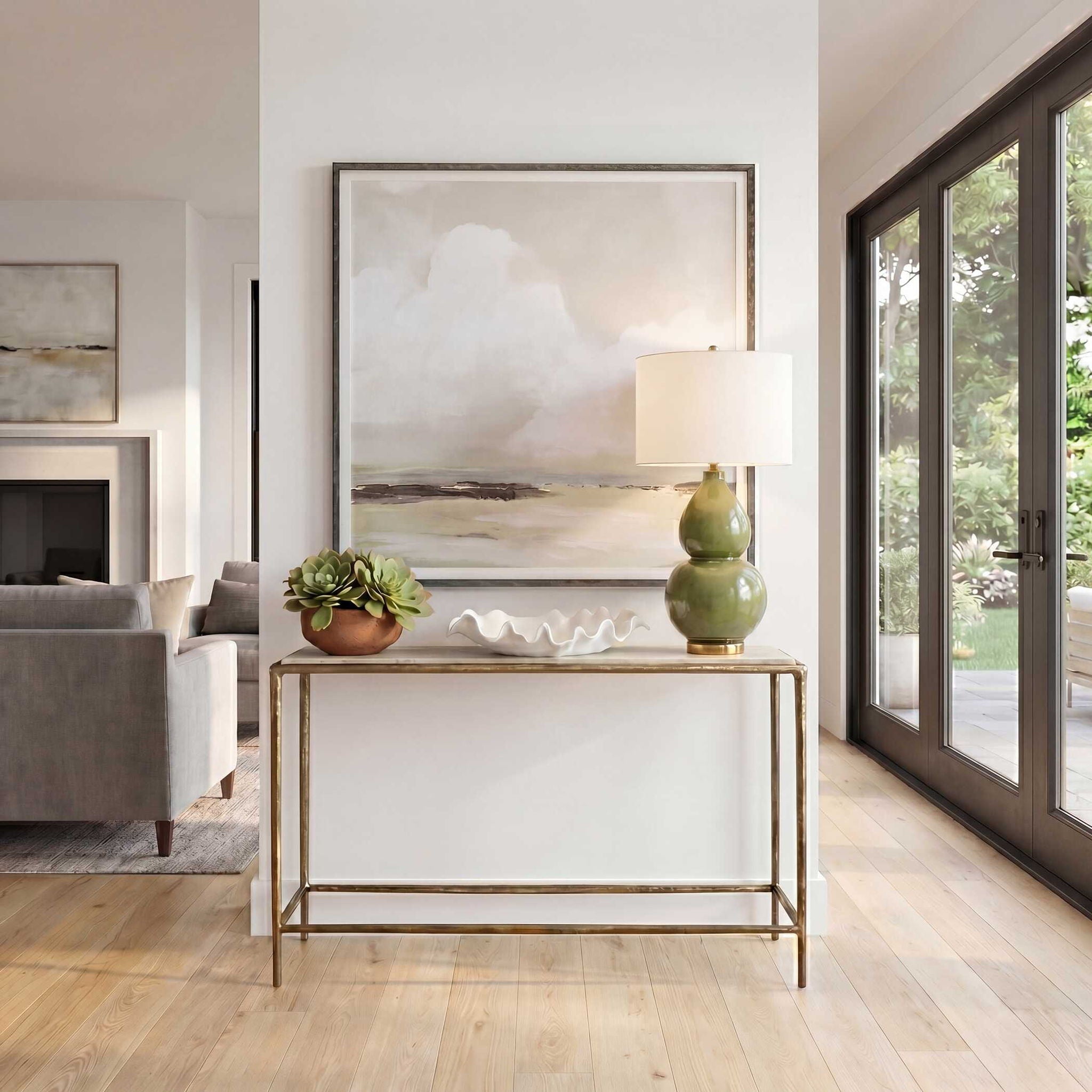Minerva - Marble Top Console Table - Brass / Gray / White