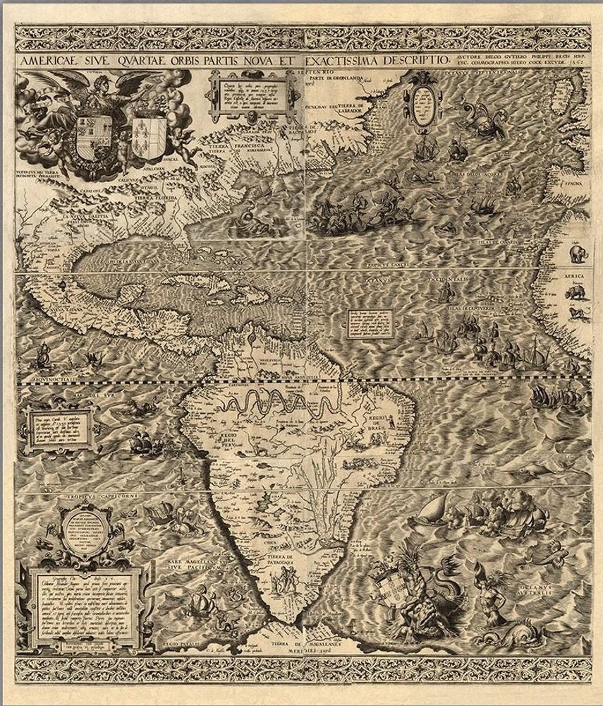 Vintage 1562 Map Of Early Americas Unframed Print Wall Art
