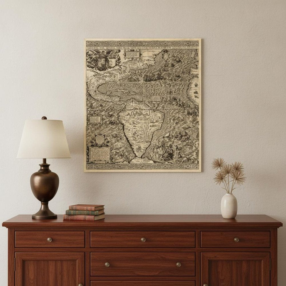 Vintage 1562 Map Of Early Americas Unframed Print Wall Art