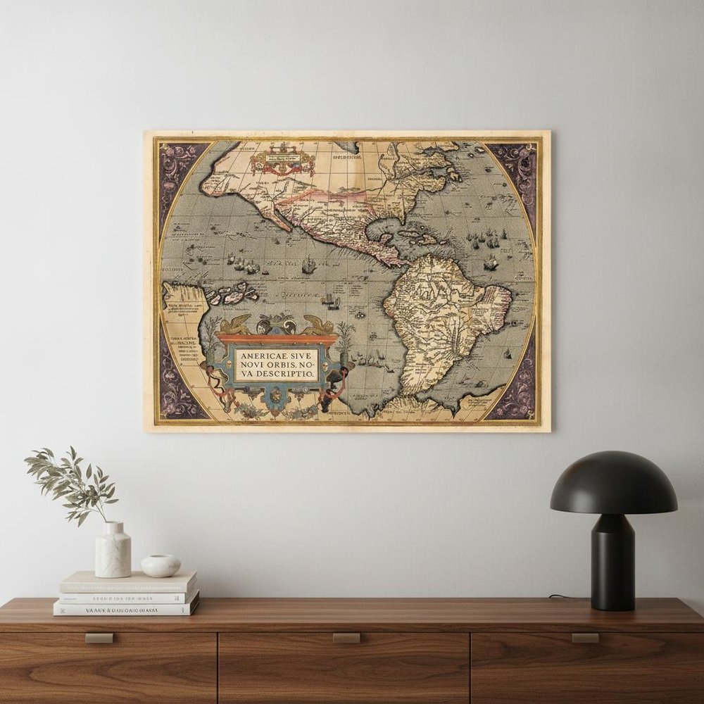 Vintage 1718 Map Of New France Unframed Print Wall Art