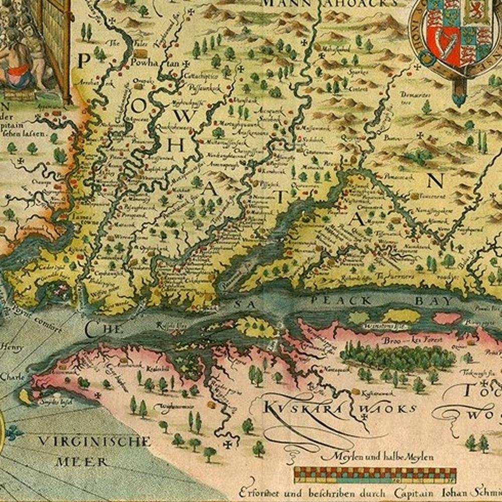 24" X 32" Map Of Virginia C1627 Vintage  Poster Wall Art