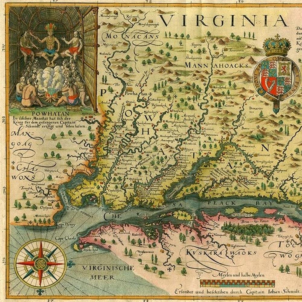 24" X 32" Map Of Virginia C1627 Vintage  Poster Wall Art