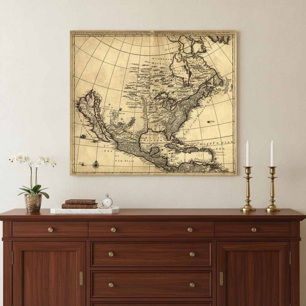 24" X 28" Map Of North America C1685 Vintage  Poster Wall Art