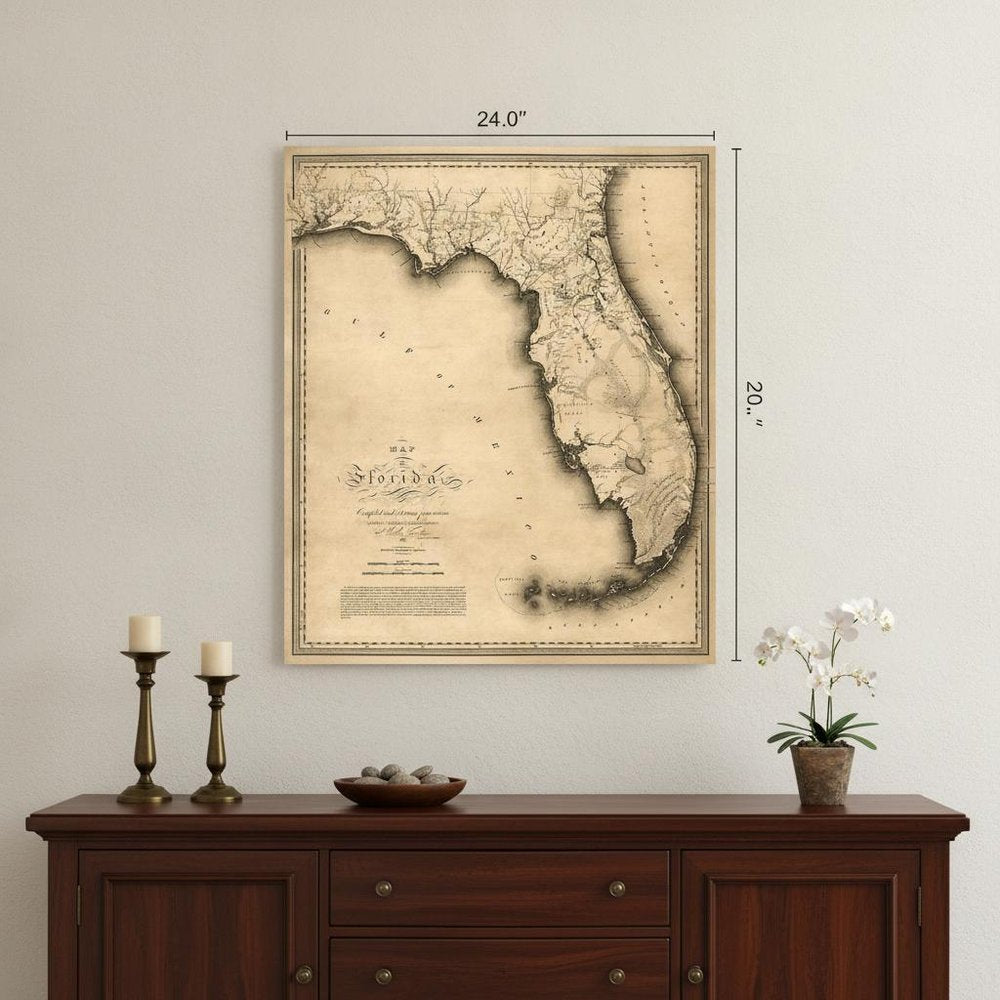 24" X 28" C1823 Early Map Of Florida  Vintage  Poster Wall Art