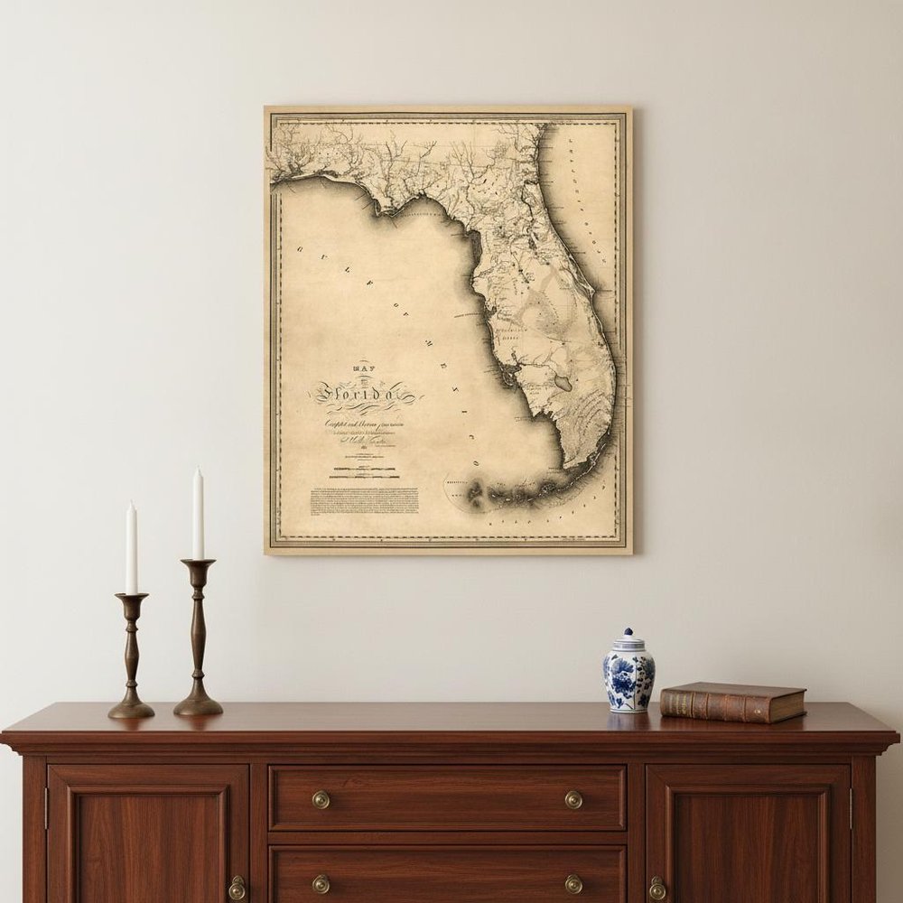 24" X 28" C1823 Early Map Of Florida  Vintage  Poster Wall Art