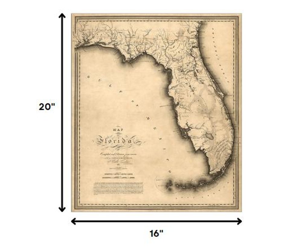 24" X 28" C1823 Early Map Of Florida  Vintage  Poster Wall Art