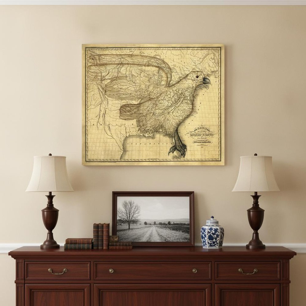 24" X 30" Eagle Map Of America C1833 Vintage  Poster Wall Art