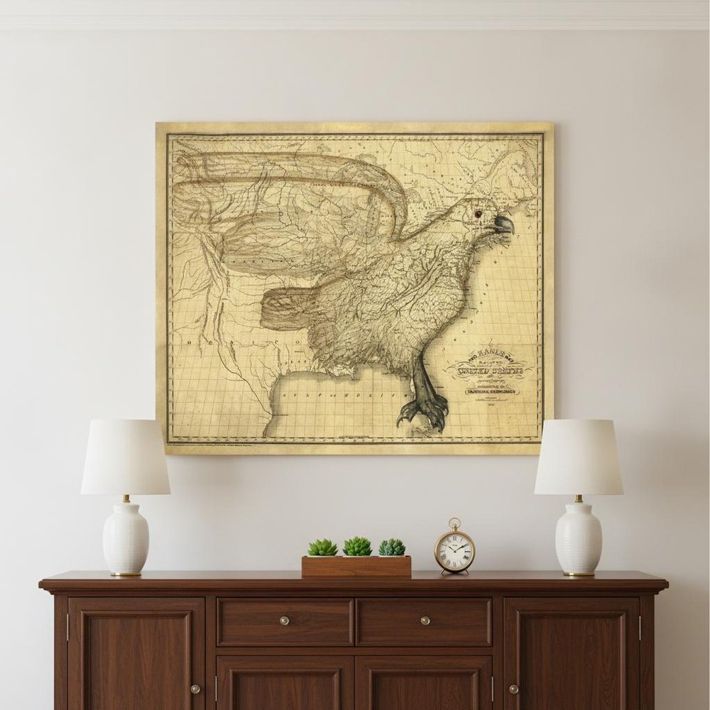 24" X 30" Eagle Map Of America C1833 Vintage  Poster Wall Art