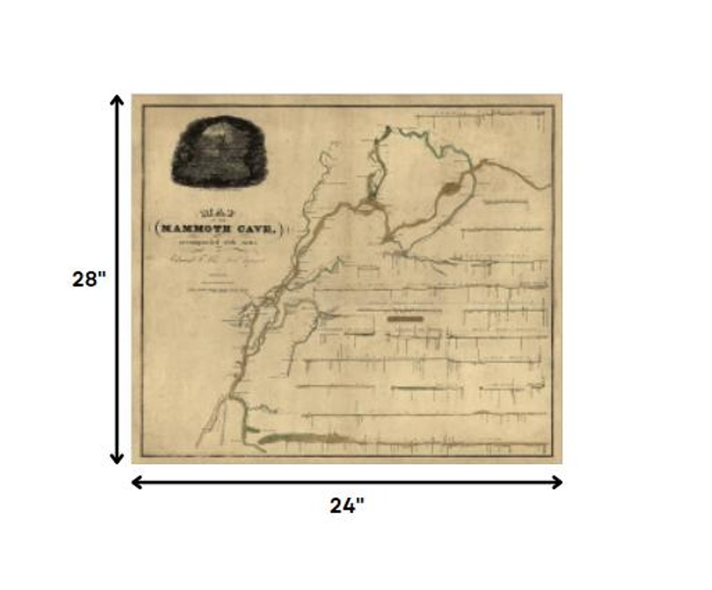 20" X 24" Map Of Kentucky Mammoth Cave Vintage Poster Wall Art