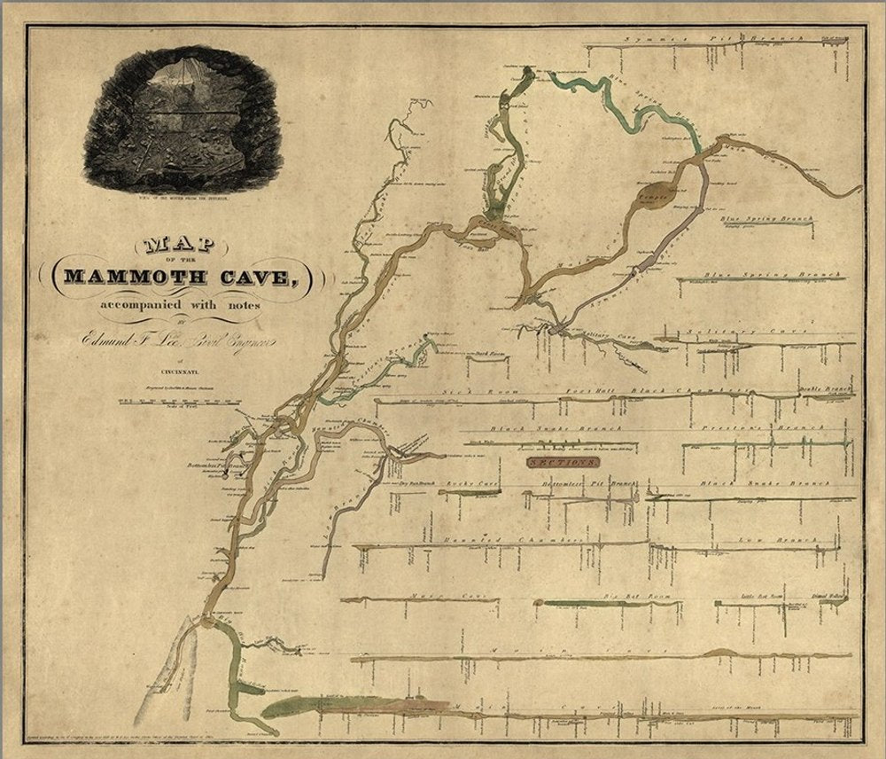 20" X 24" Map Of Kentucky Mammoth Cave Vintage Poster Wall Art