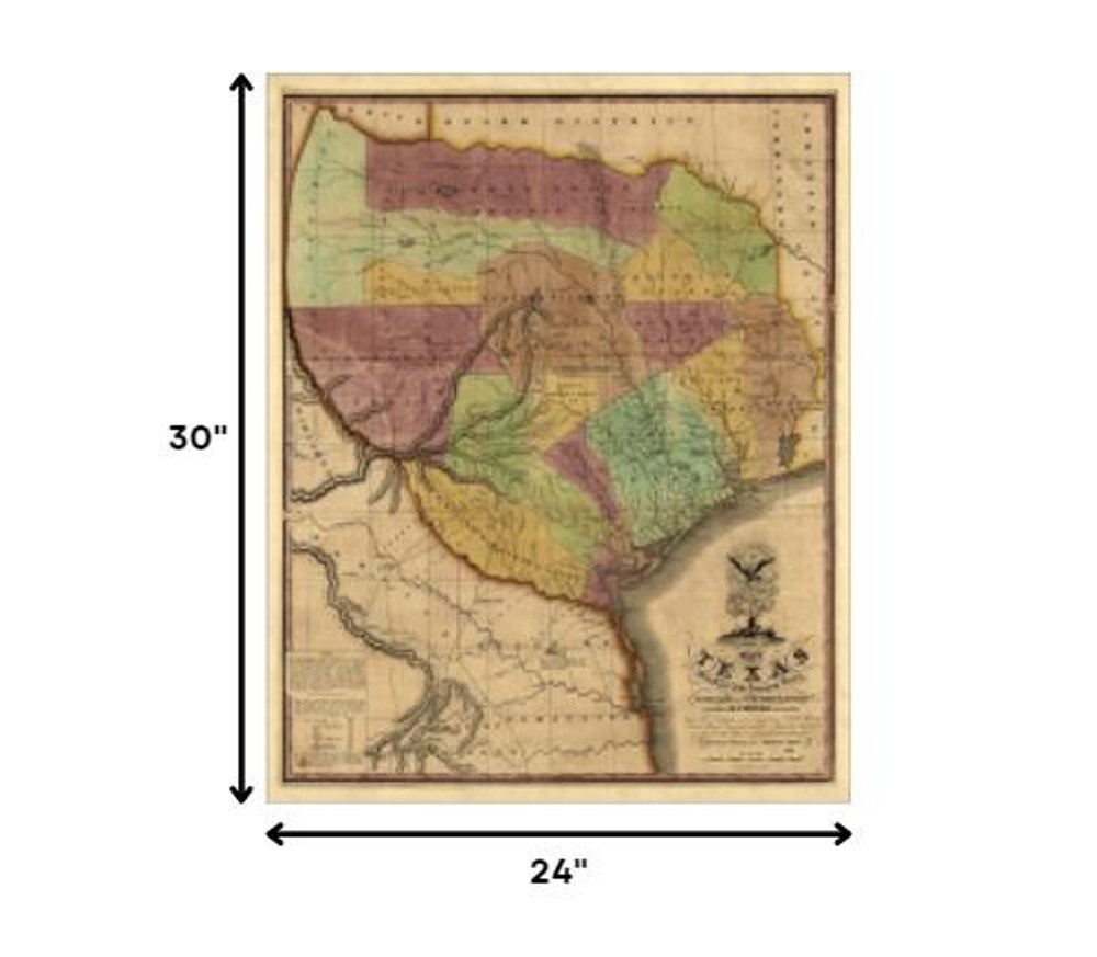 24" X 30" Texas And Surroundings C1837 Vintage Map Poster Wall Art