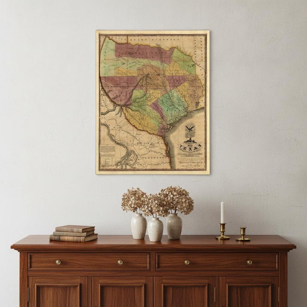 24" X 30" Texas And Surroundings C1837 Vintage Map Poster Wall Art