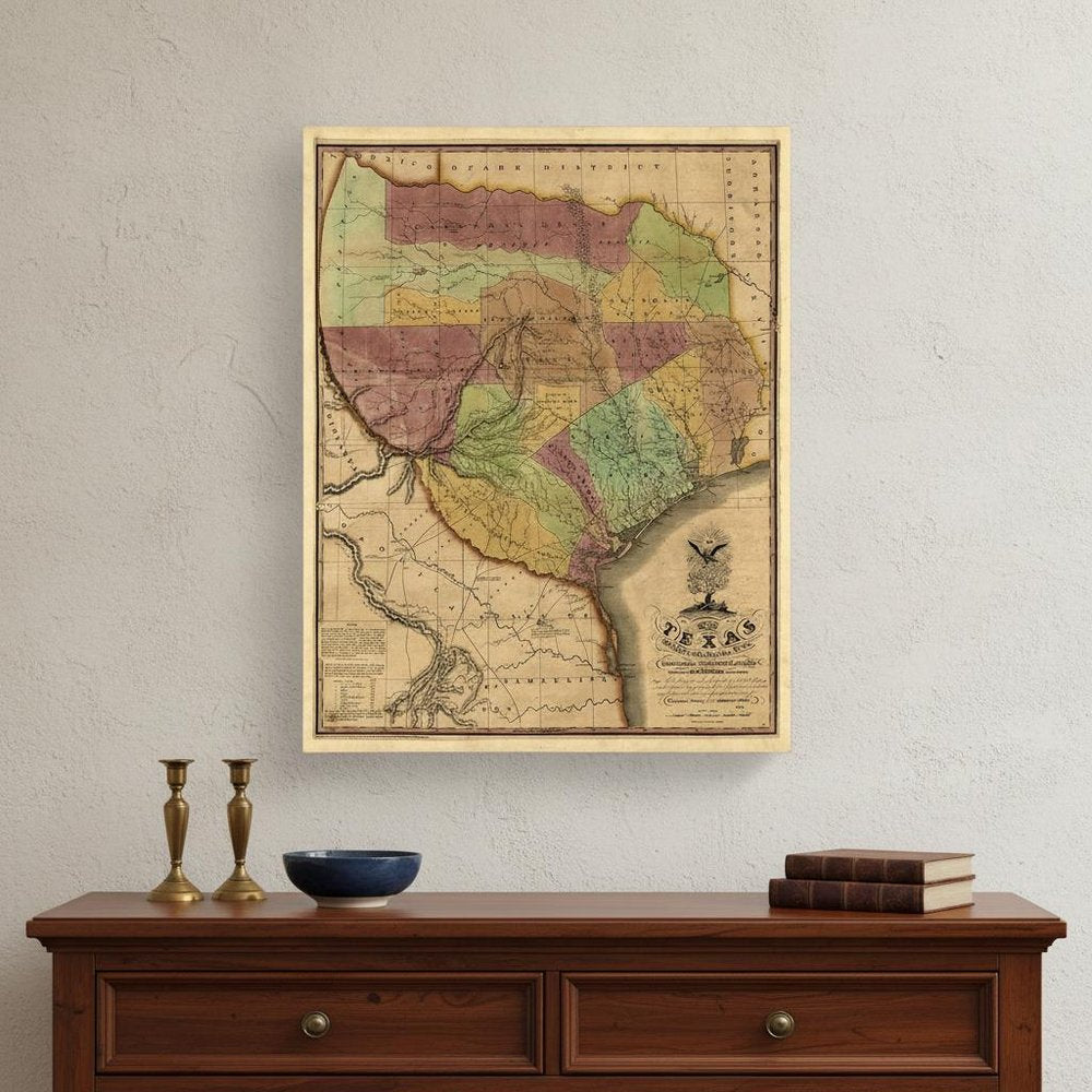 24" X 30" Texas And Surroundings C1837 Vintage Map Poster Wall Art