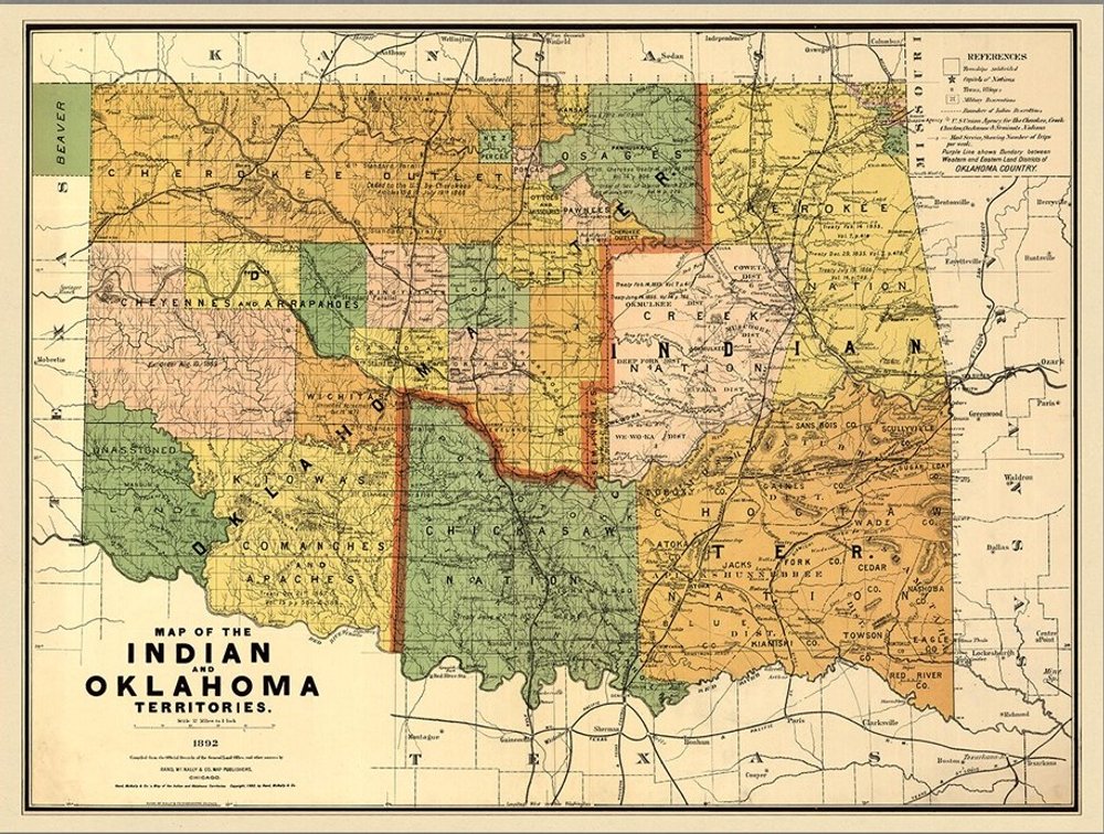 18" X 24" Map Of Indian And Oklahoma Territories Vintage Poster Wall Art