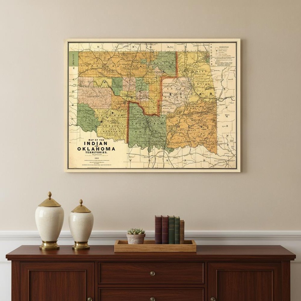 18" X 24" Map Of Indian And Oklahoma Territories Vintage Poster Wall Art