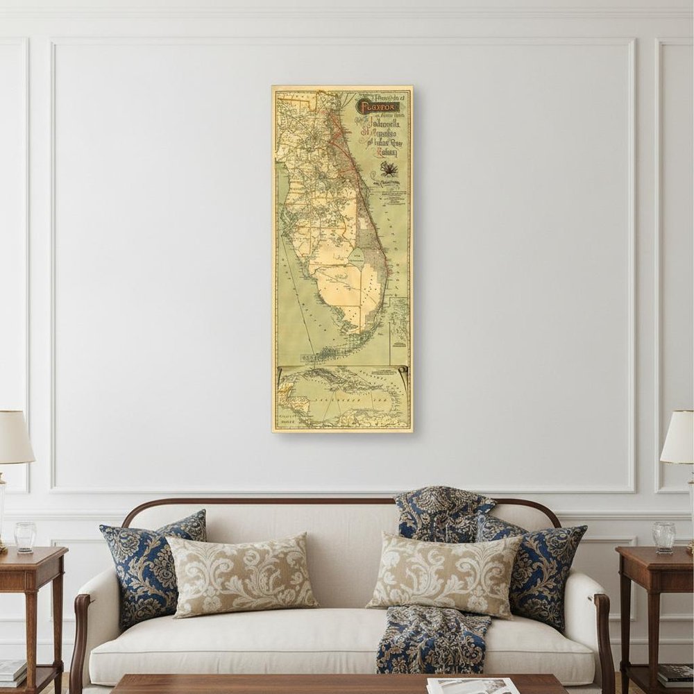24" X 60" Map Of Jacksonville Florida Vintage Poster Wall Art