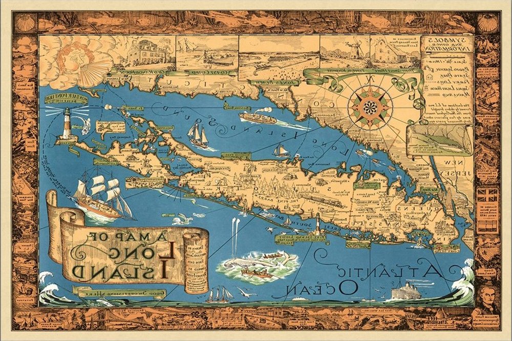 Vintage 1933 Map Of Long Island Unframed Print Wall Art