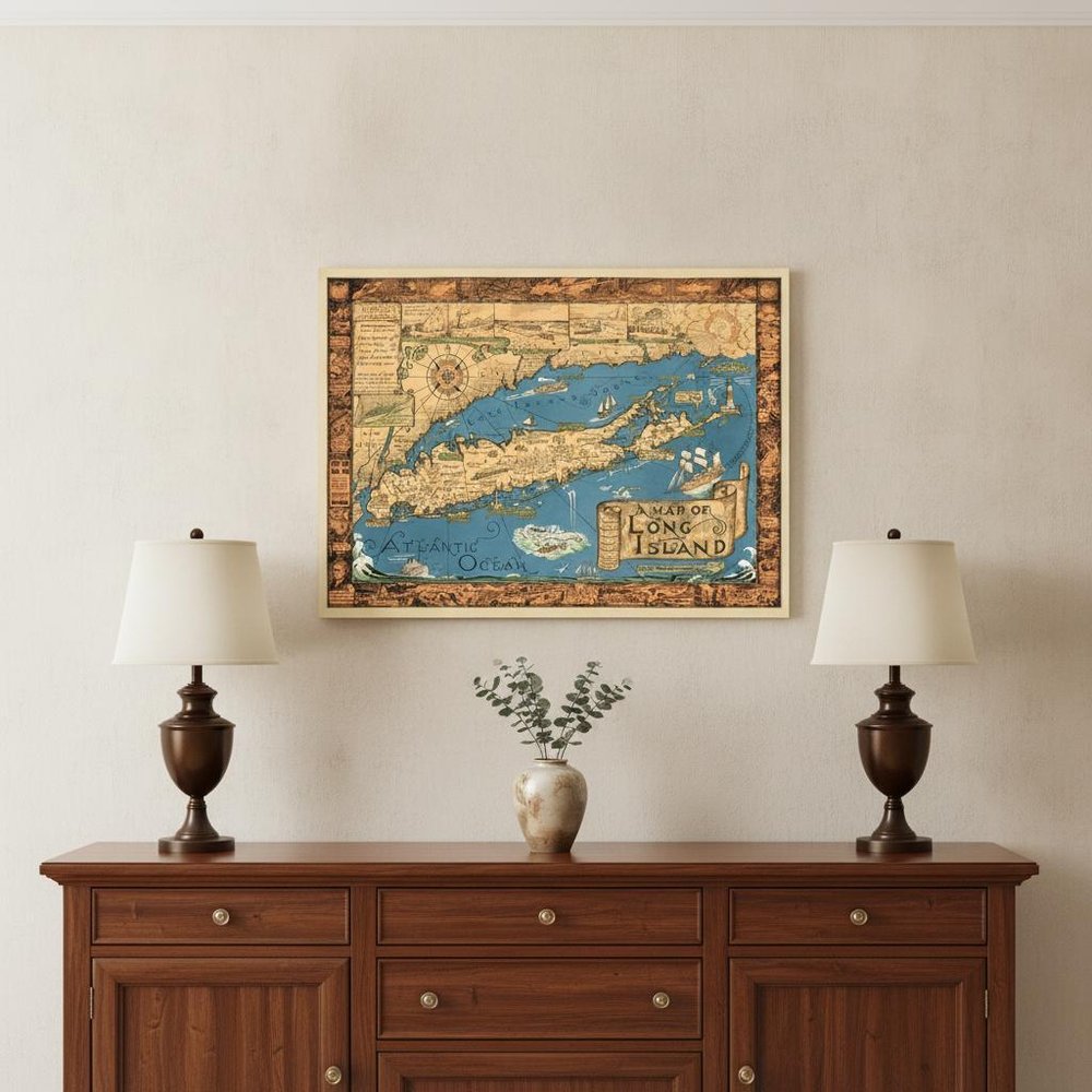 Vintage 1933 Map Of Long Island Unframed Print Wall Art