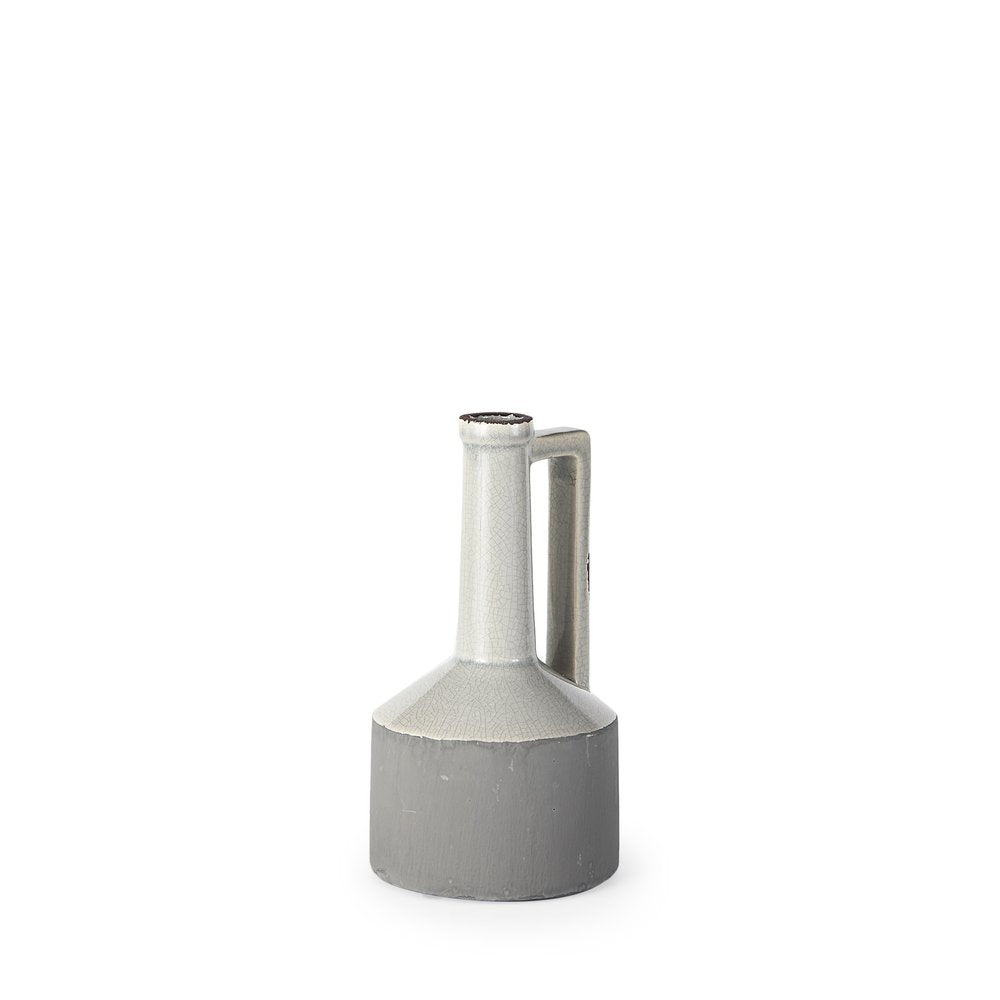 9" Gray And White Cylinder Ceramic Urns Jars