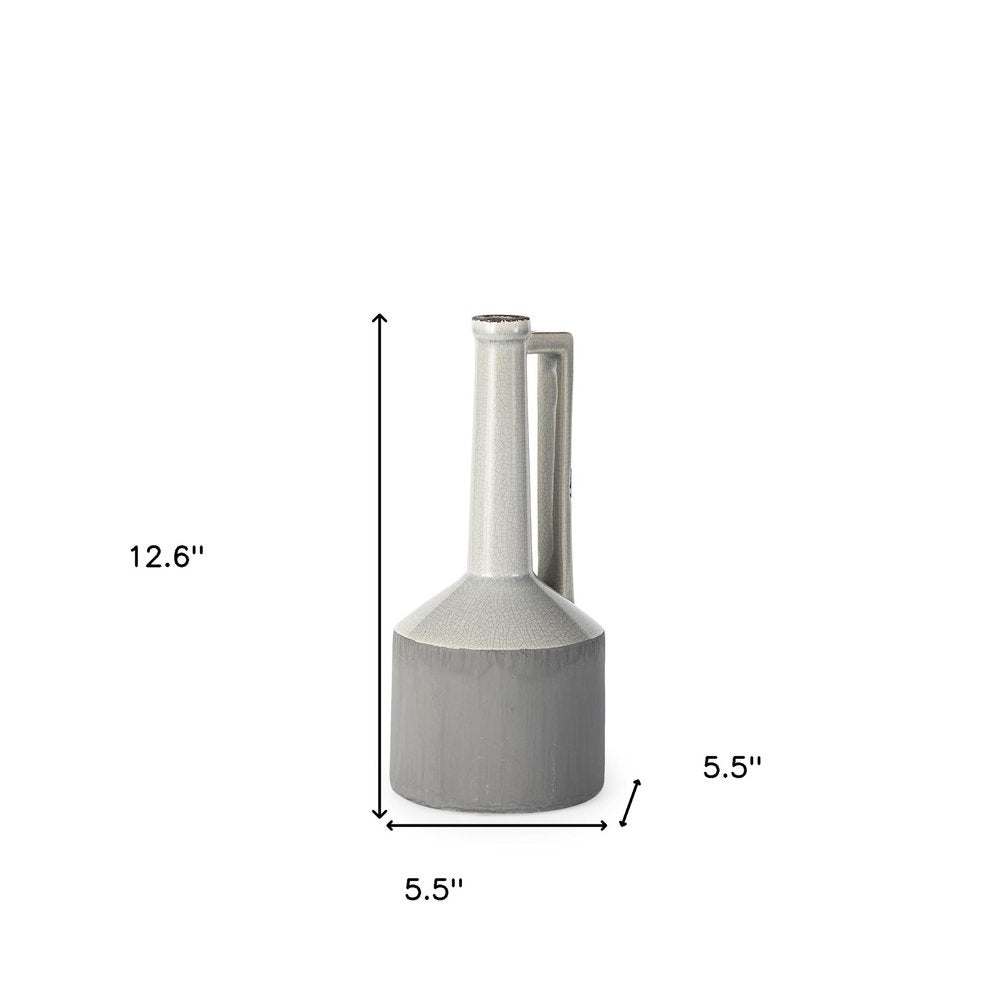 13" Gray And White Cylinder Ceramic Urns Jars