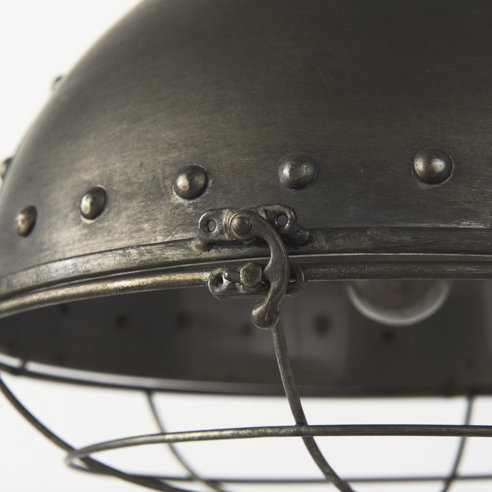Antiqued Black Metal Hanging Industrial Caged Pendent Light