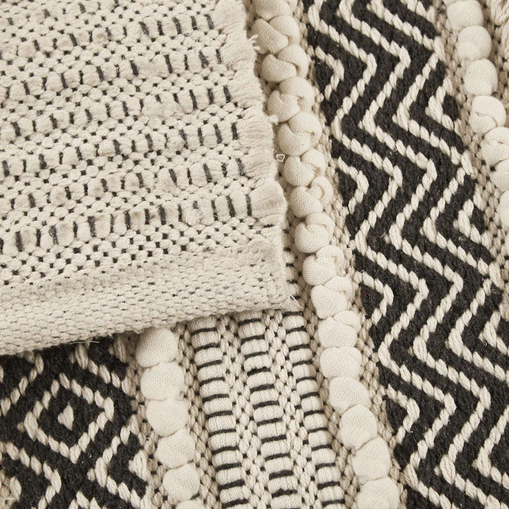 Asher - 22" x 58" Woven Texture Stripe Bath Rug - Black