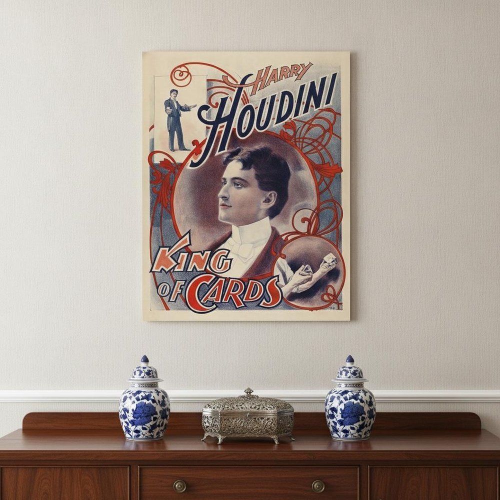 30" X 24" Houdini King Of Cards Vintage Magic Poster Wall Art