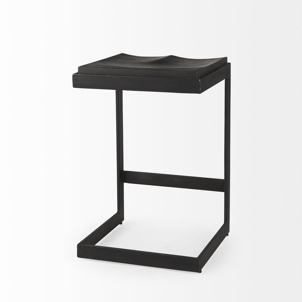 26" Black Solid Wood and Metal Backless Counter Height Bar Chair