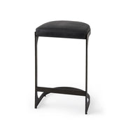 29" Black Faux Leather Genuine Leather and Metal Backless Counter Height Bar Chair