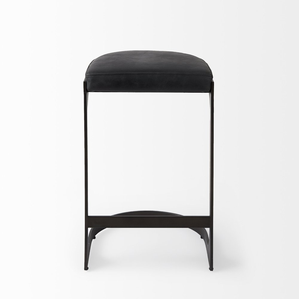 29" Black Faux Leather Genuine Leather and Metal Backless Counter Height Bar Chair