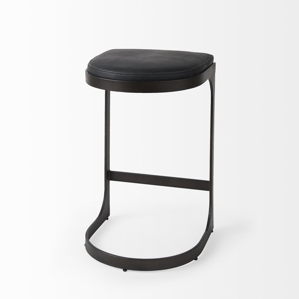 29" Black Faux Leather Genuine Leather and Metal Backless Counter Height Bar Chair
