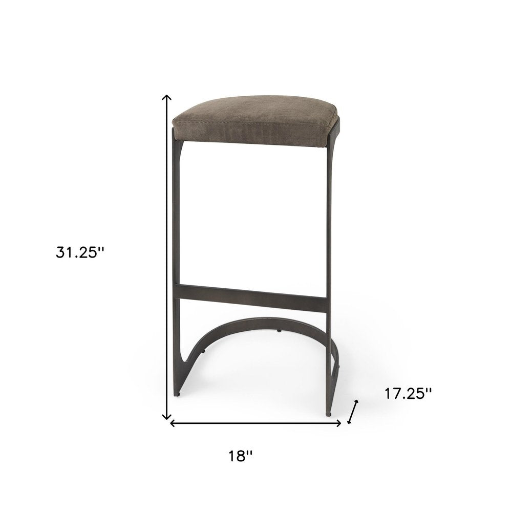29" Black Leather and Metal Backless Bar Chair