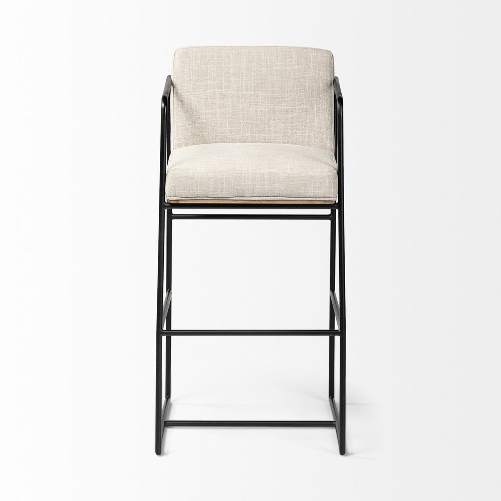 29" Beige and Black Fabric and Metal Counter Height Bar Chair