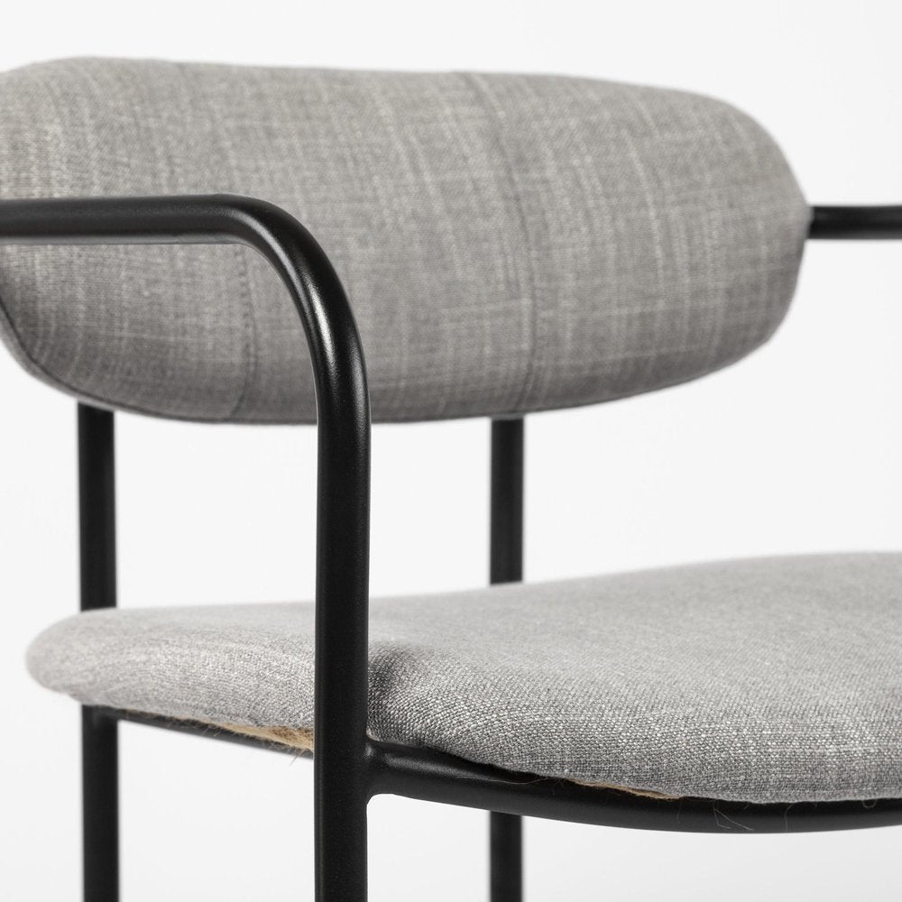 29" Gray and Black Fabric and Steel Bar Height Bar Chair