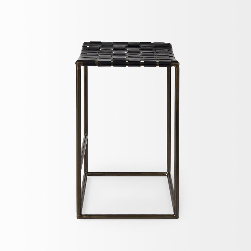 29" Bronze Leather and Metal Backless Bar Chair