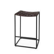 26" Brown And Black Leather And Iron Backless Counter Height Bar Chair