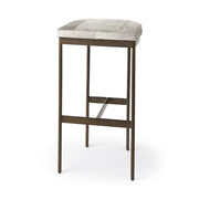 35" Gray and Gold Leather and Metal Backless Counter Height Bar Chair