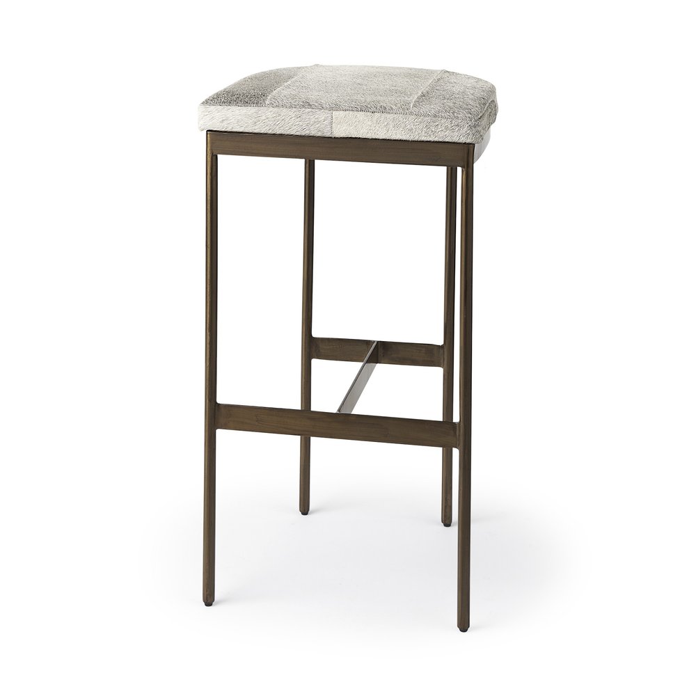 35" Gray and Gold Leather and Metal Backless Counter Height Bar Chair