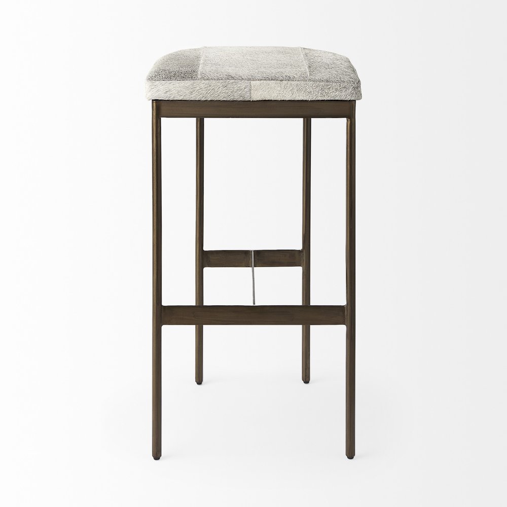 35" Gray and Gold Leather and Metal Backless Counter Height Bar Chair