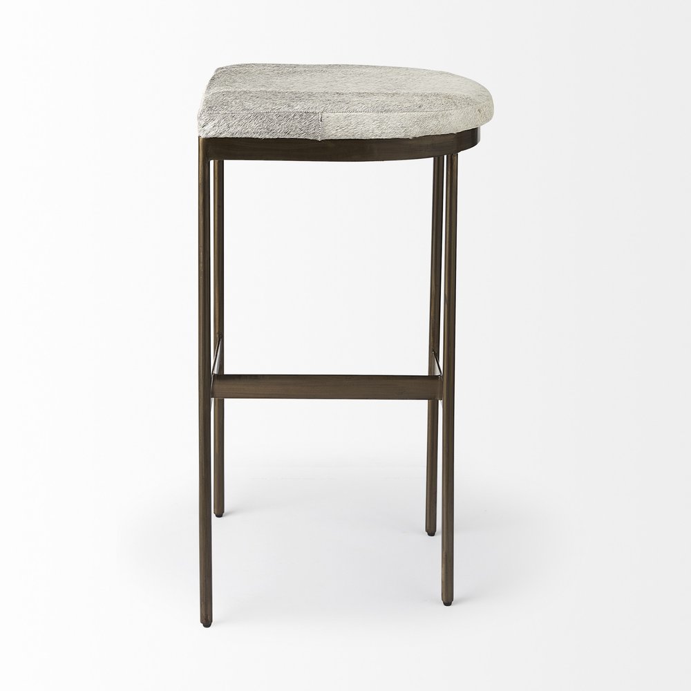 35" Gold Leather and Metal Backless Bar Chair