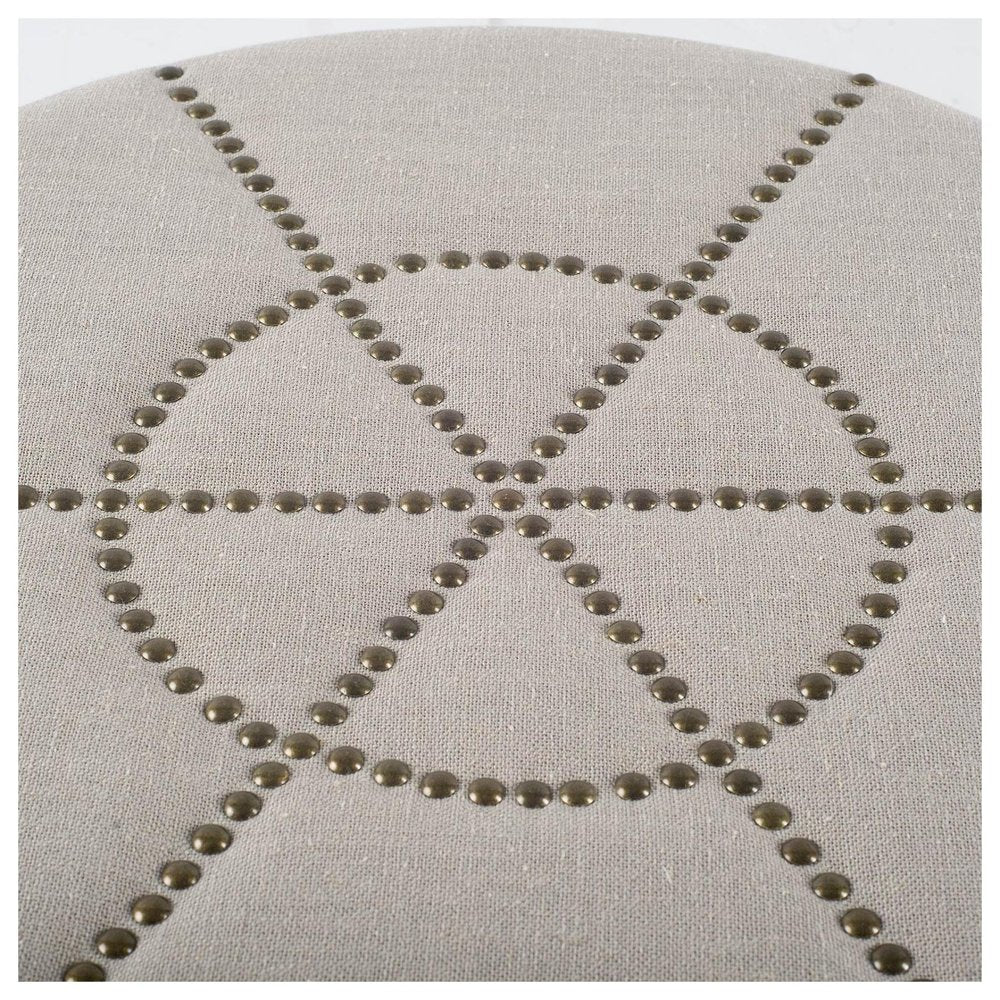 20" Cream Fabric Tufted Round Footstool