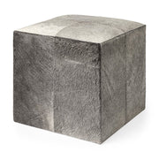 20" Gray Fabric and Wool Cube Ottoman