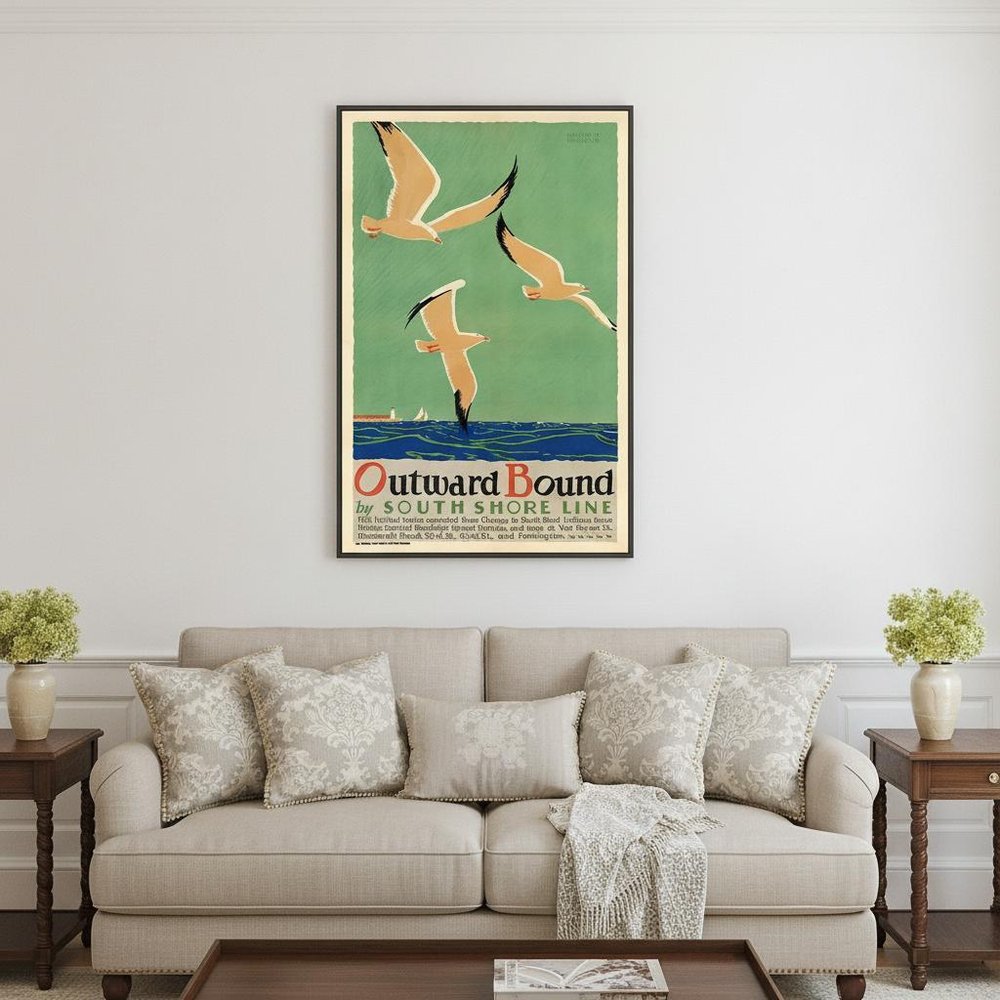 24" X 36" Birds Over Lake Michigan C1929 Vintage Travel Poster Wall Art