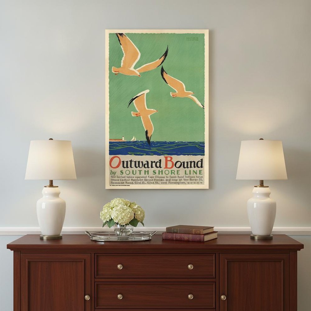 24" X 36" Birds Over Lake Michigan C1929 Vintage Travel Poster Wall Art
