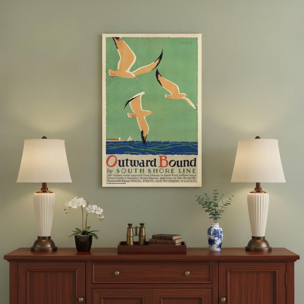 24" X 36" Birds Over Lake Michigan C1929 Vintage Travel Poster Wall Art