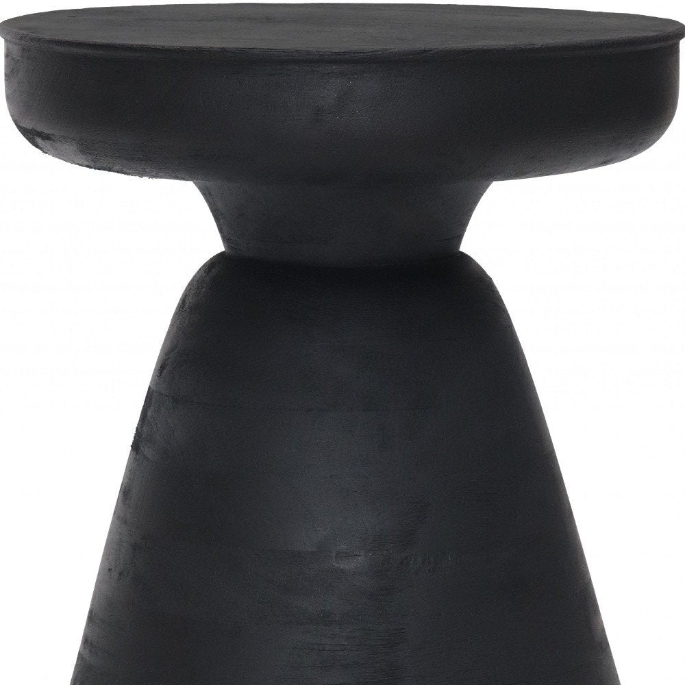 18" Black Solid Wood Round Pedestal End Table