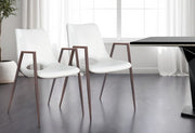 Set of Two White and Brown Upholstered Faux Leather Open Back Dining Arm Chairs